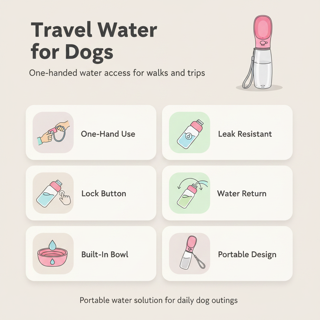 Zenify Dog Travel Water Bottle for Dogs Leak Proof No Spill Lead Leash Waterer Feeder Accessory Puppies Drinking Pets Accessories Alternative to Dispenser Portable Pet Bowl Large (550ml (M/L), Pink)