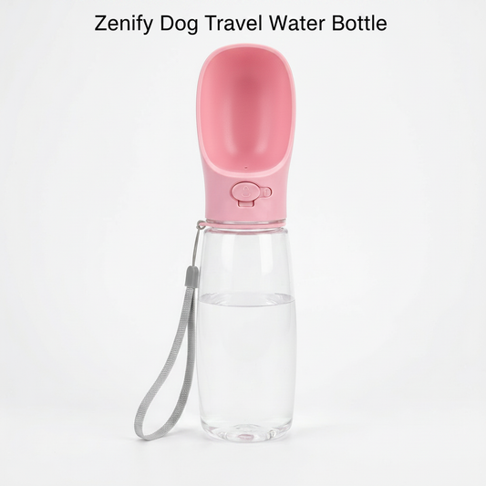 Zenify Dog Travel Water Bottle for Dogs Leak Proof No Spill Lead Leash Waterer Feeder Accessory Puppies Drinking Pets Accessories Alternative to Dispenser Portable Pet Bowl Large (550ml (M/L), Pink)