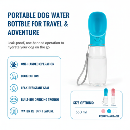 Zenify Dog Travel Water Bottle for Dogs Leak Proof No Spill Lead Leash Waterer Feeder Accessory Puppies Drinking Pets Accessories Alternative to Dispenser Portable Pet Bowl Large (550ml (M/L), Pink)